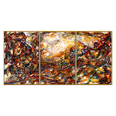 Planetary Dialogue Acrylic on Canvas (Triptych) 182.8 cm x 91.4 cm Olympic Fine Arts COLLECTION - 29TH Olympic Games, Tai Miao Museum, Beijing, China.